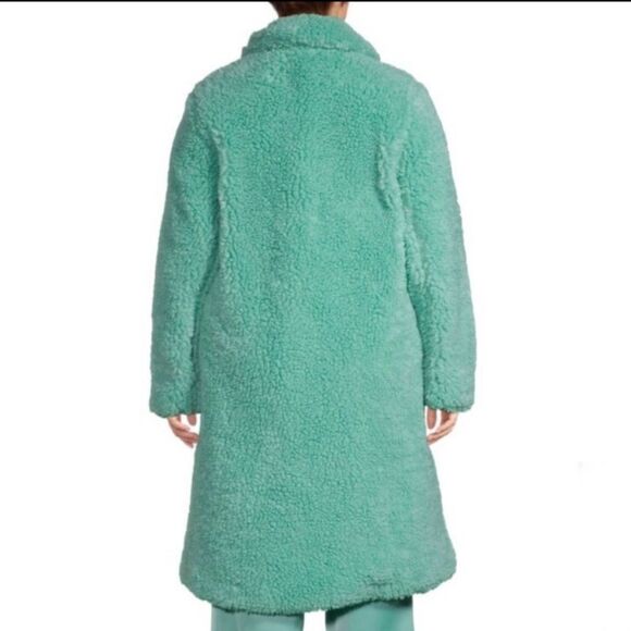 Worthington SeaFoam Green Blue Faux Fur Teddybear Shearling Double Breasted Coat - Picture 2 of 12